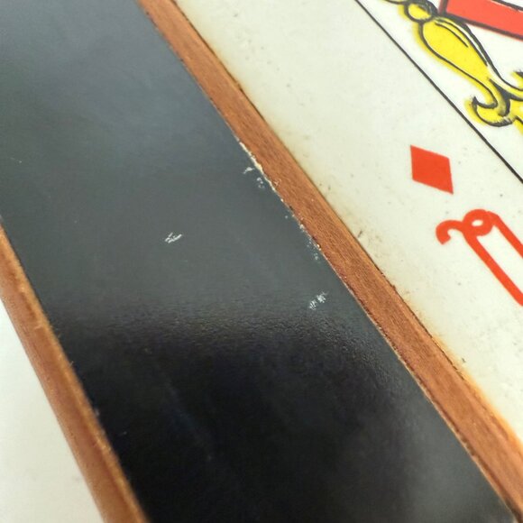 Wooden Playing Card Box Ceramic Tile King Queen Spades Vintage MCM Green Felt - Picture 7 of 16